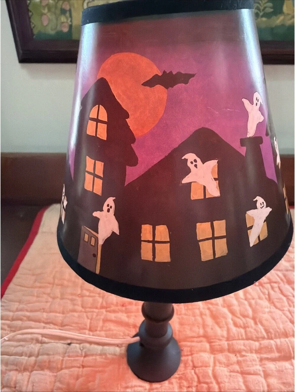 Vintage Pair Halloween Mini Lamps With Shade Ghost Haunted House Spooky Cute